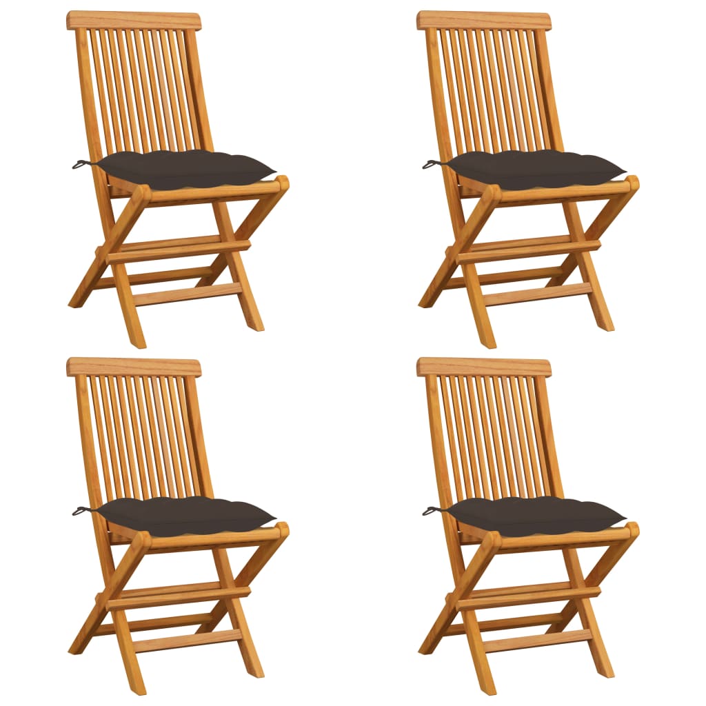 Klapstole med taupe hynder 4 stk. massivt teaktræ