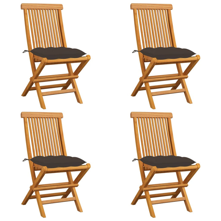 Klapstole med taupe hynder 4 stk. massivt teaktræ