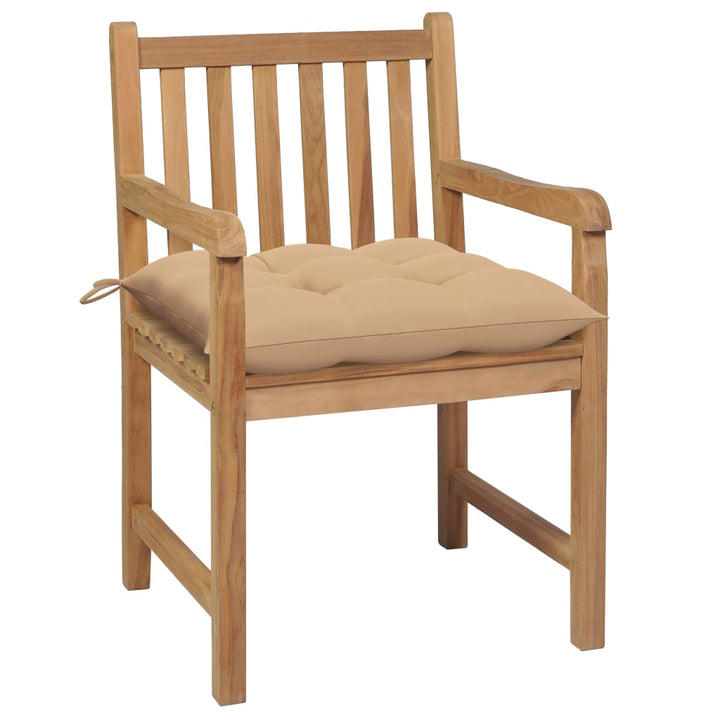 havestole 2 stk. med beige hynder massivt teaktræ