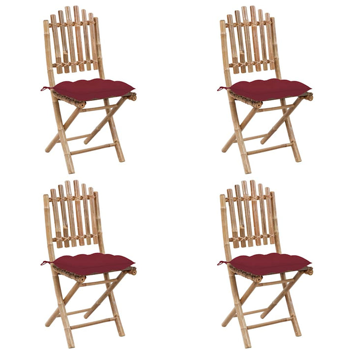 udendørs spisebordssæt 5 dele med hynder foldbart bambus