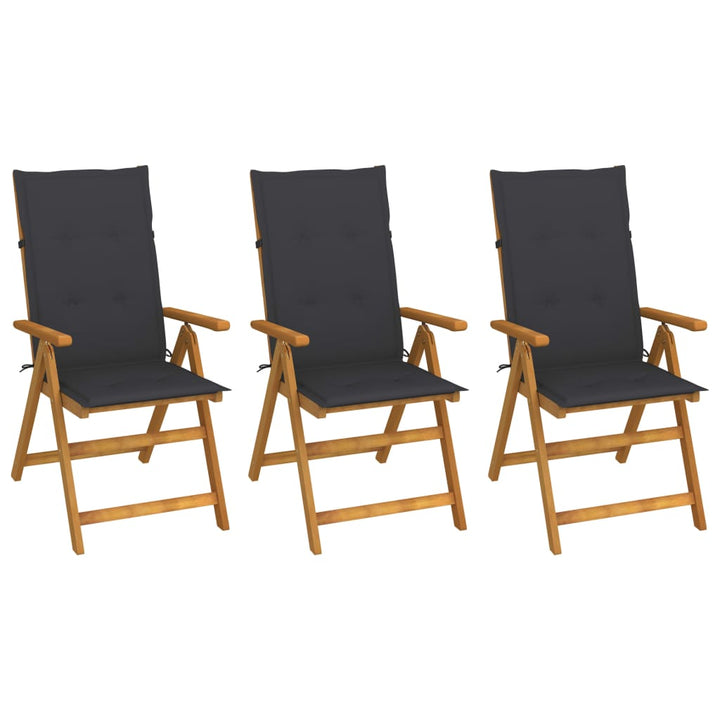 foldbare havestole 3 stk. med hynder massivt akacietræ