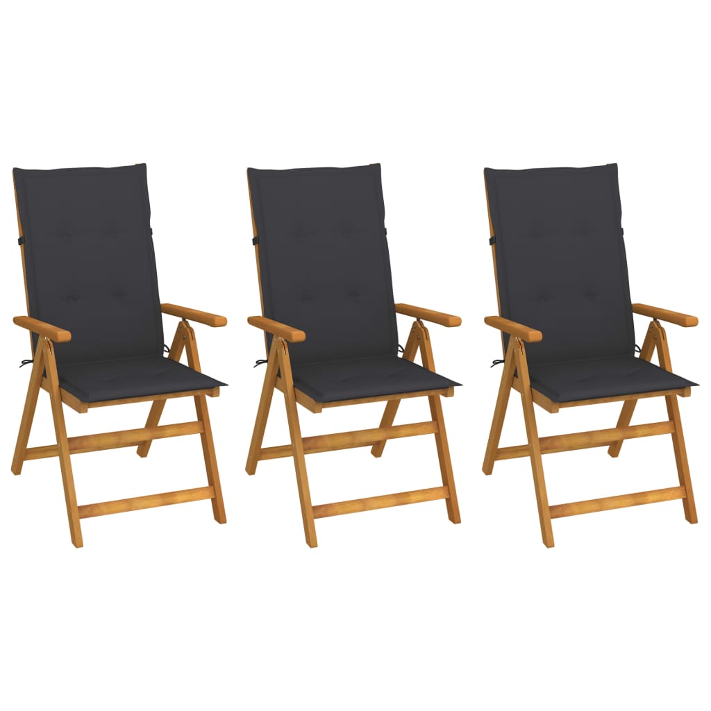 foldbare havestole 3 stk. med hynder massivt akacietræ