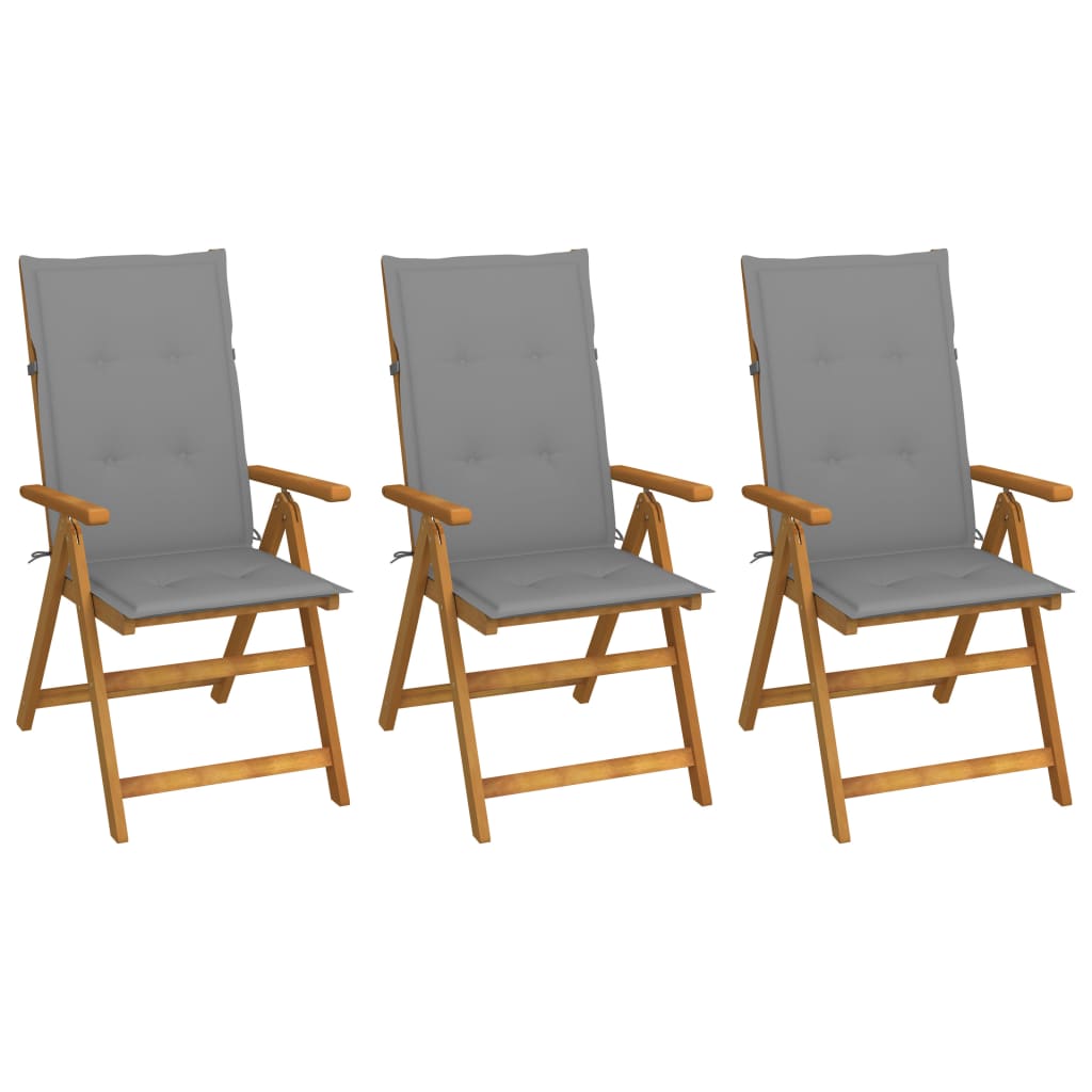 foldbare havestole 3 stk. med hynder massivt akacietræ
