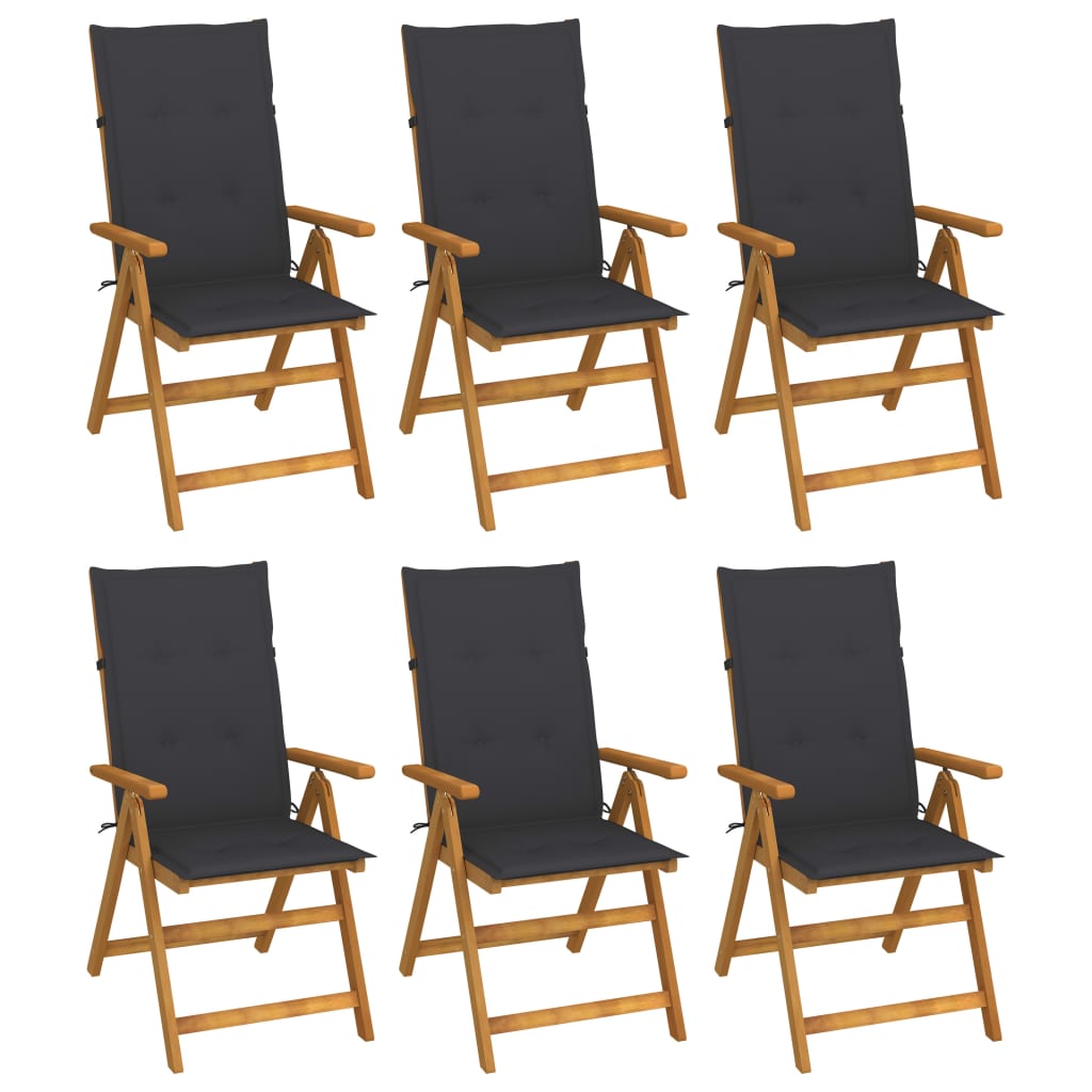 foldbare havestole 6 stk. med hynder massivt akacietræ