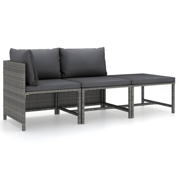 loungesæt til haven 3 dele med hynder polyrattan grå