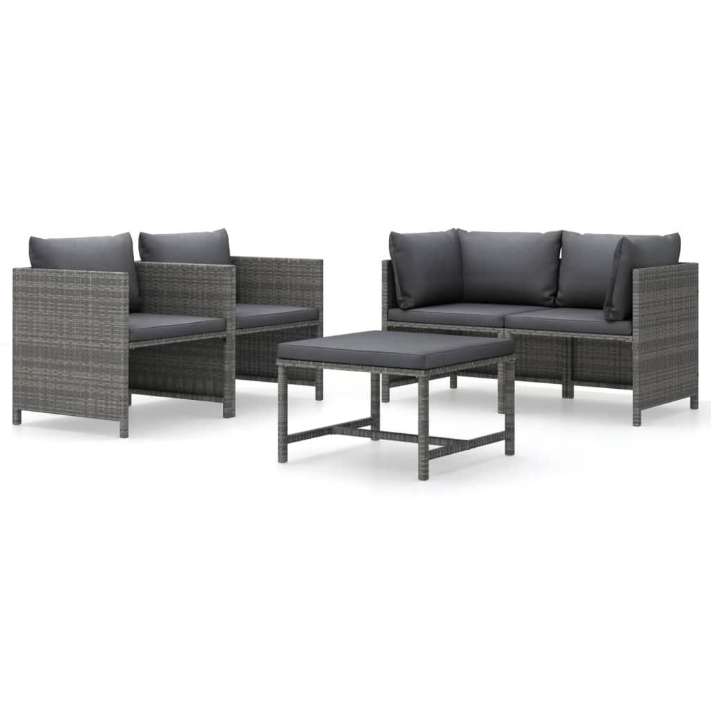 loungesæt til haven 5 dele med hynder polyrattan grå