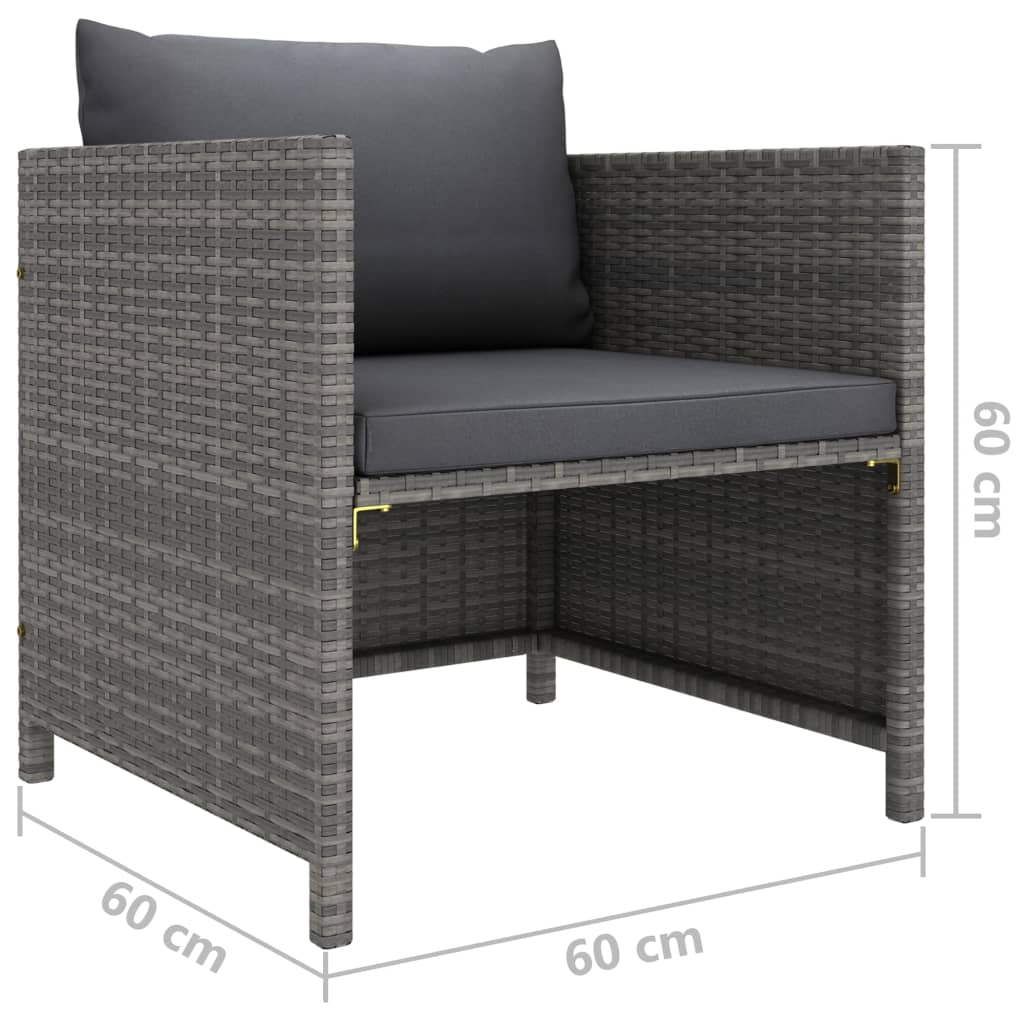 loungesæt til haven 5 dele med hynder polyrattan grå