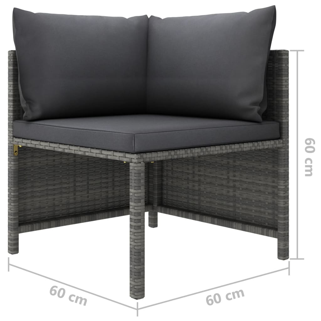 loungesæt til haven 5 dele med hynder polyrattan grå