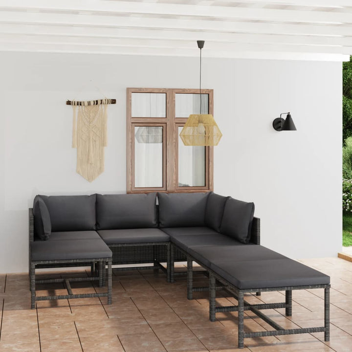 loungesæt til haven 7 dele med hynder polyrattan grå
