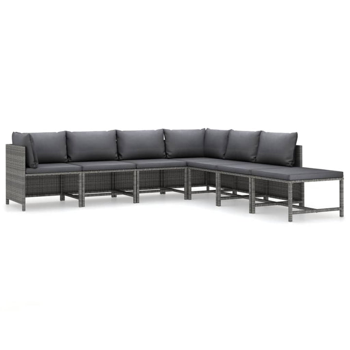 loungesæt til haven 7 dele med hynder polyrattan grå