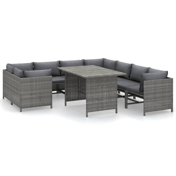 loungesæt til haven 9 dele med hynder polyrattan grå