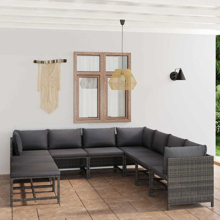 loungesæt til haven 9 dele med hynder polyrattan grå