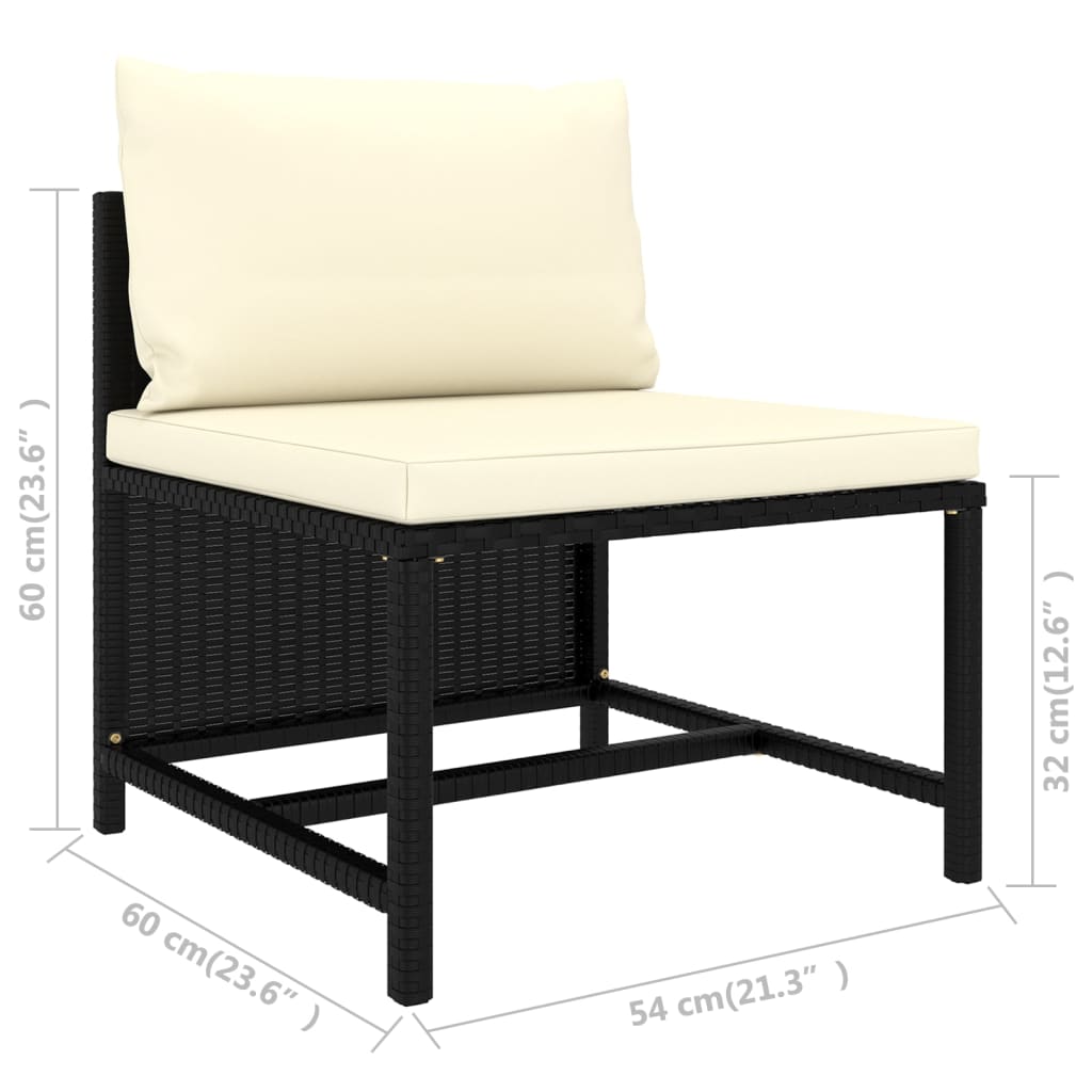 haveloungesæt 7 dele med hynder polyrattan sort