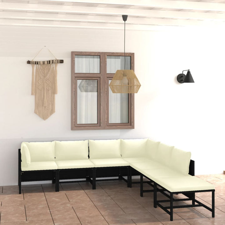 haveloungesæt 7 dele med hynder polyrattan sort