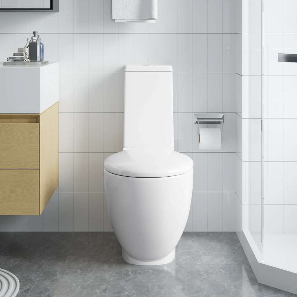 keramisk toilet afløb i bunden rund hvid