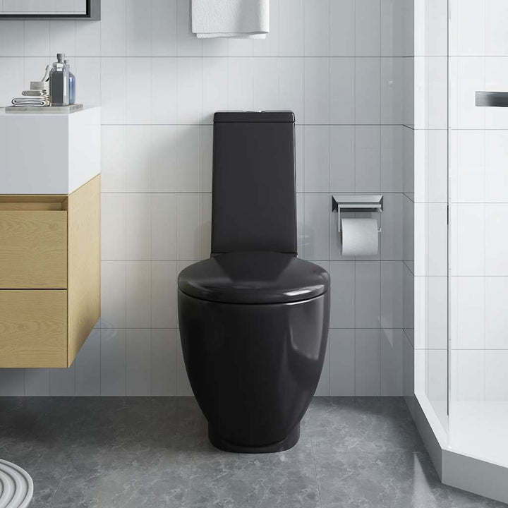 keramisk toilet afløb i bunden rund sort