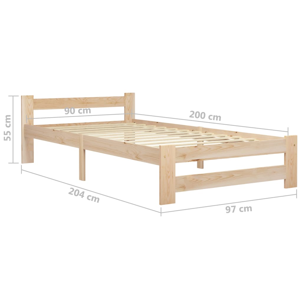 sengeramme uden madras massivt fyrretræ 90x200 cm
