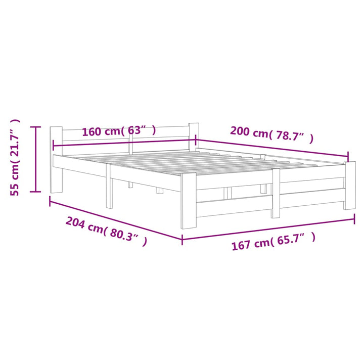 sengestel 160x200 cm massivt fyrretræ