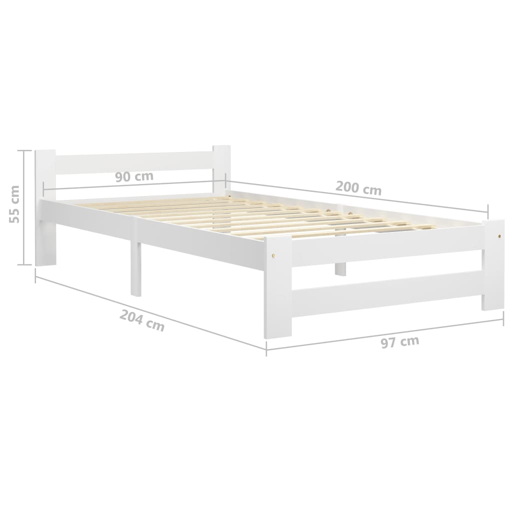 sengeramme uden madras massivt fyrretræ 90x200 cm hvid