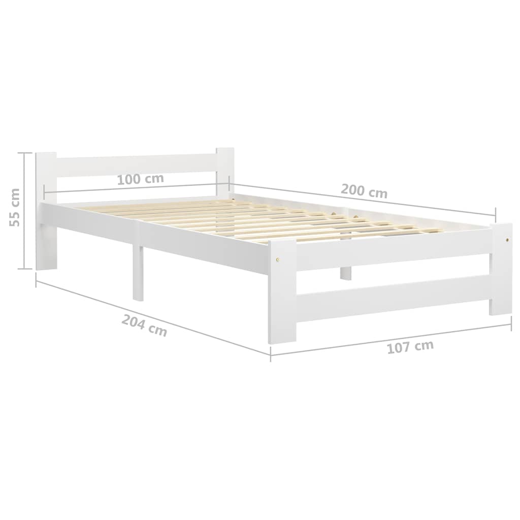 Sengeramme uden madras massivt fyrretræ 100x200 cm hvid