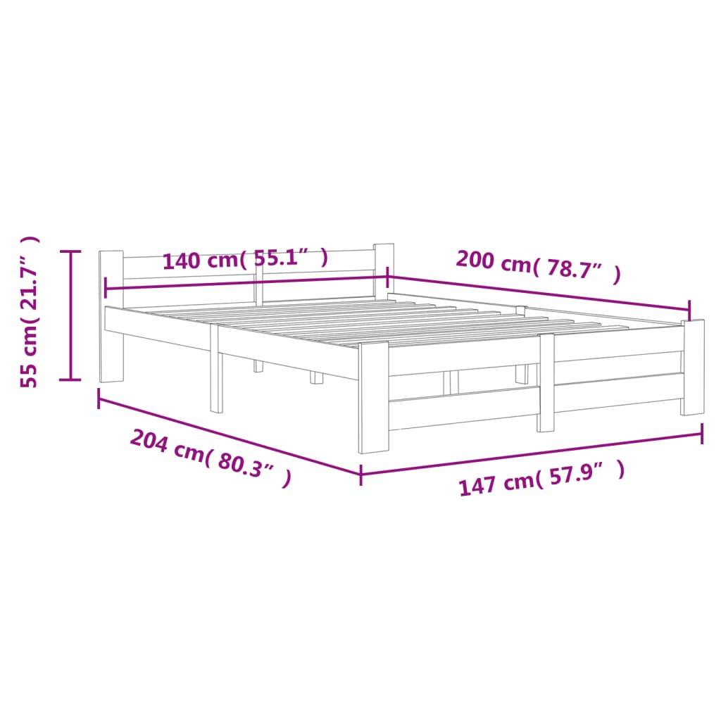 sengestel 140x200 cm massivt fyrretræ hvid