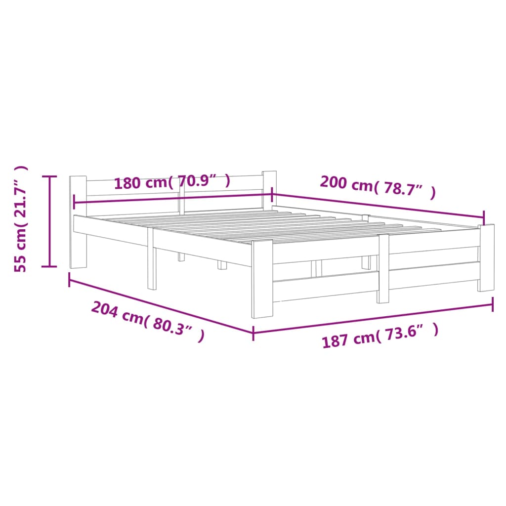 sengestel 180x200 cm massivt fyrretræ hvid