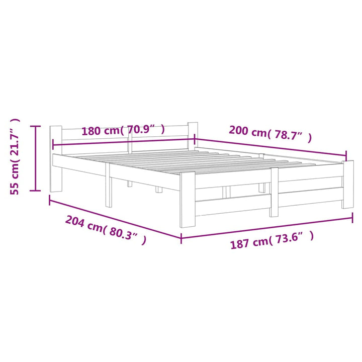 sengestel 180x200 cm massivt fyrretræ hvid