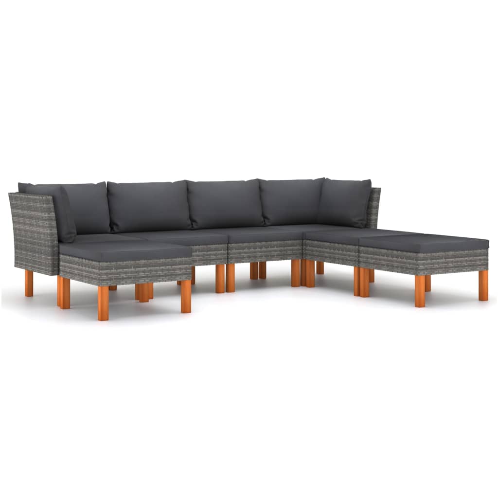 loungesæt til haven 7 dele med hynder polyrattan grå