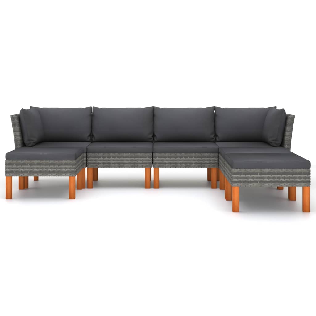 loungesæt til haven 7 dele med hynder polyrattan grå