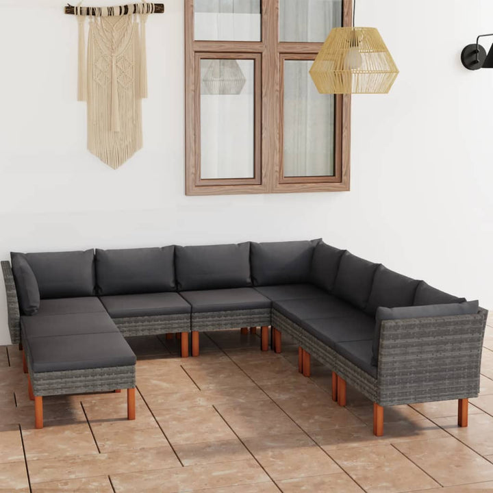 loungesæt til haven 9 dele med hynder polyrattan grå