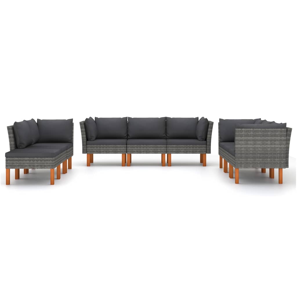 loungesæt til haven 9 dele med hynder polyrattan grå