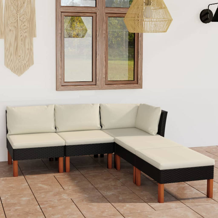 loungesæt til haven 5 dele med hynder polyrattan sort