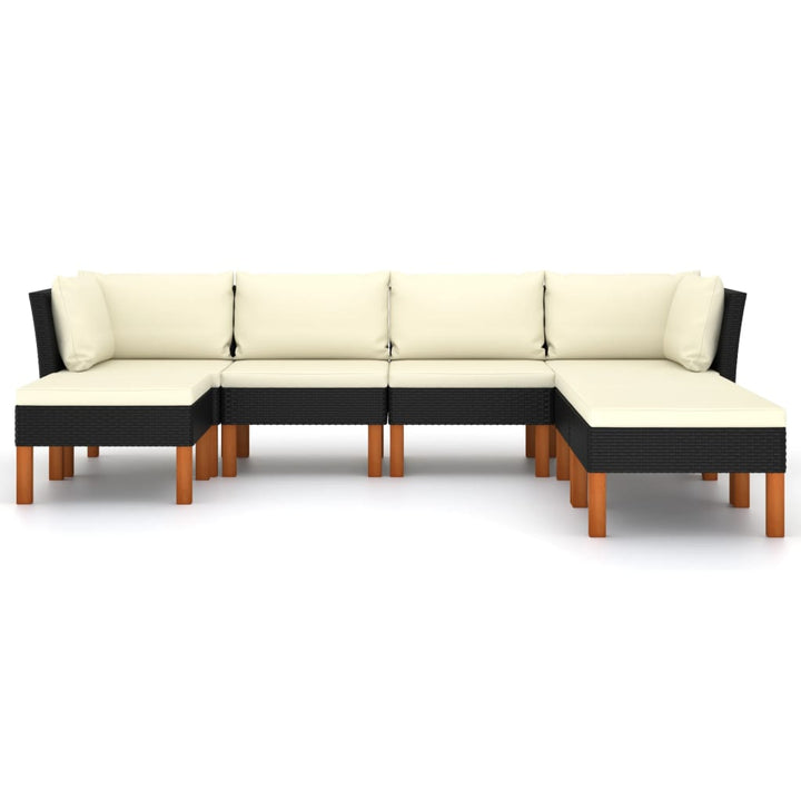 loungesæt til haven 7 dele med hynder polyrattan sort