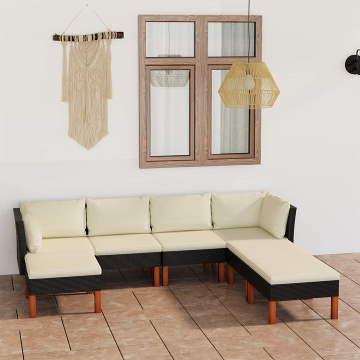 loungesæt til haven 7 dele med hynder polyrattan sort