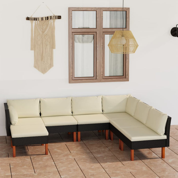loungesæt til haven 7 dele med hynder polyrattan sort