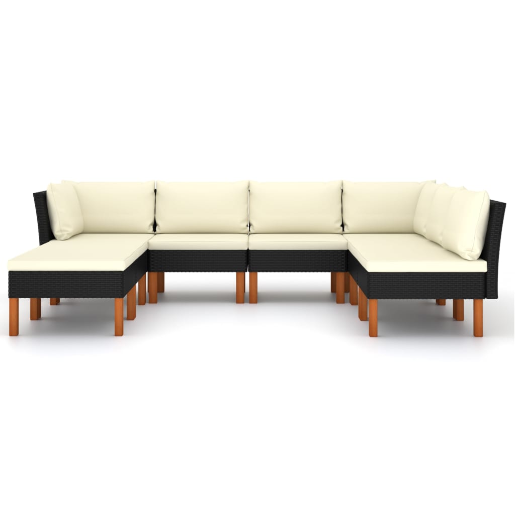 loungesæt til haven 8 dele med hynder polyrattan sort