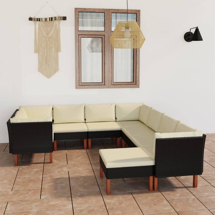 loungesæt til haven 9 dele med hynder polyrattan sort