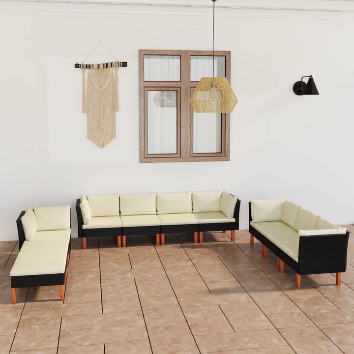 loungesæt til haven 10 dele med hynder polyrattan sort