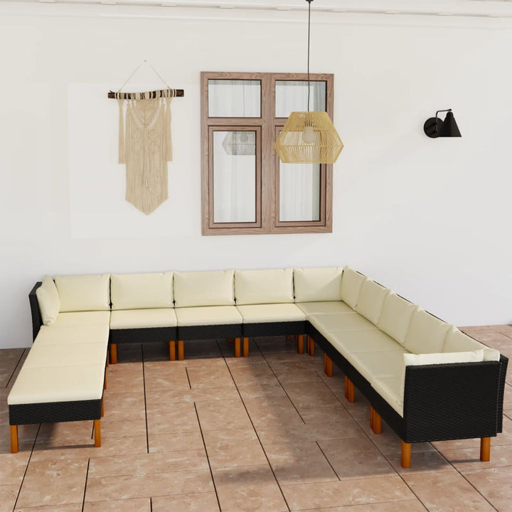 loungesæt til haven 12 dele med hynder polyrattan sort
