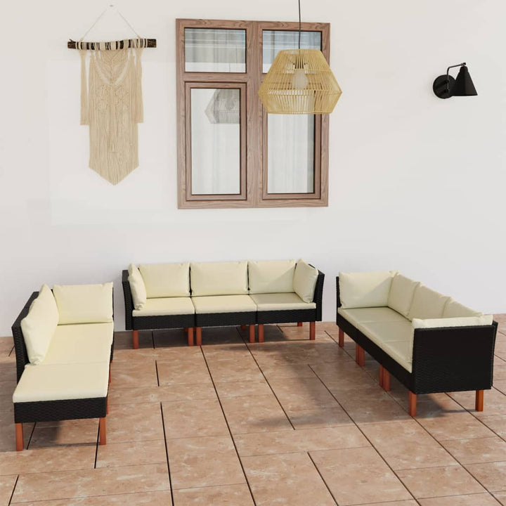 loungesæt til haven 9 dele med hynder polyrattan sort