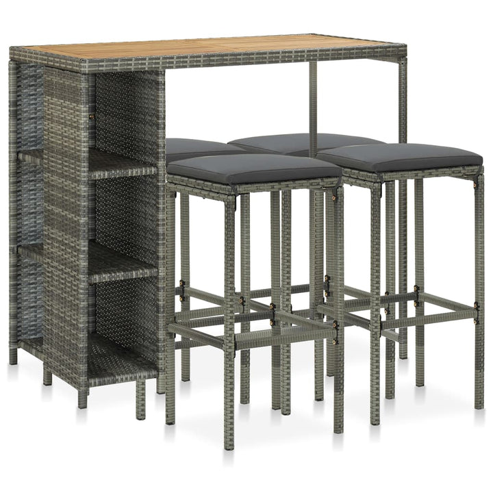 havebarsæt 5 dele med hynder polyrattan grå