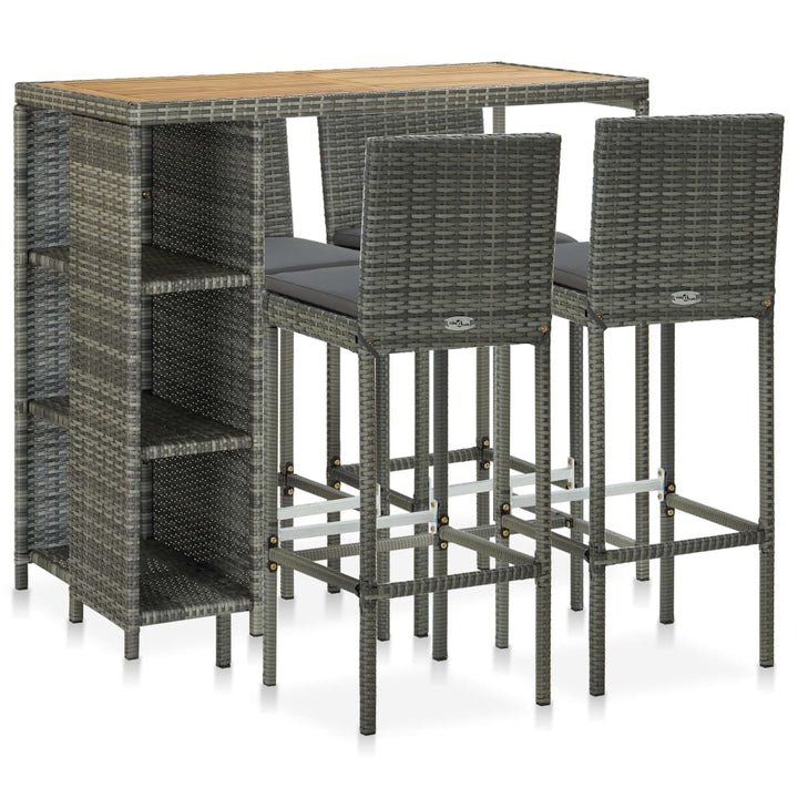 havebarsæt 5 dele med hynder polyrattan grå