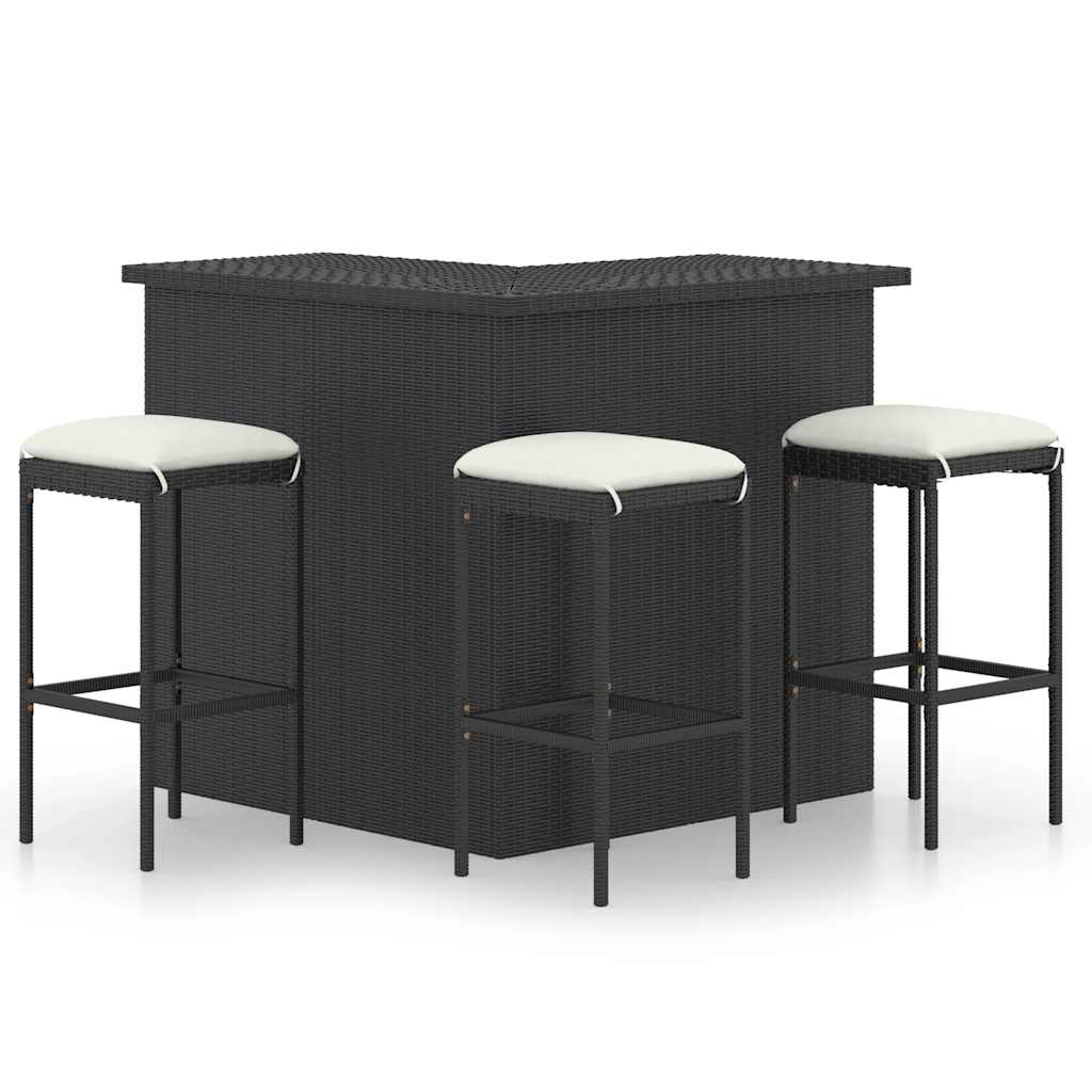 havebarsæt 4 dele med hynder polyrattan sort
