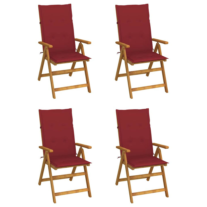 4 stk. foldbare lænestole med hynder i massivt akacietræ
