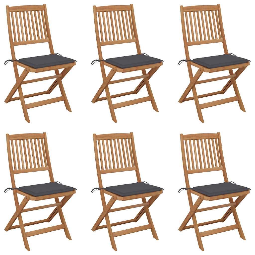 foldbare havestole 6 stk. med hynder massivt akacietræ