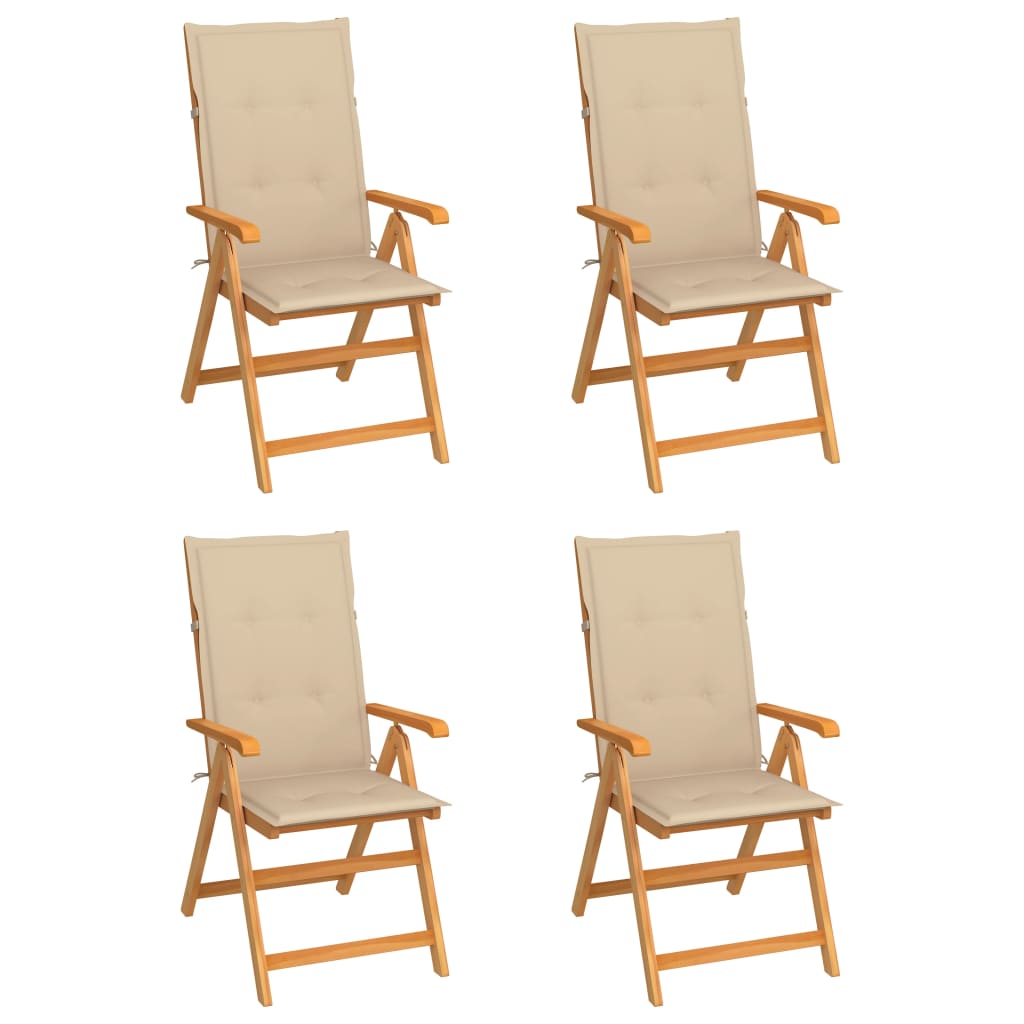 havestole 4 stk. med beige hynder massivt teaktræ