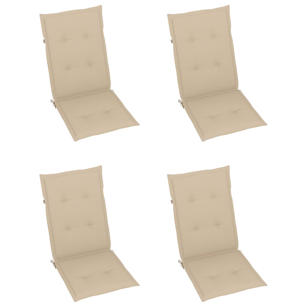 havestole 4 stk. med beige hynder massivt teaktræ