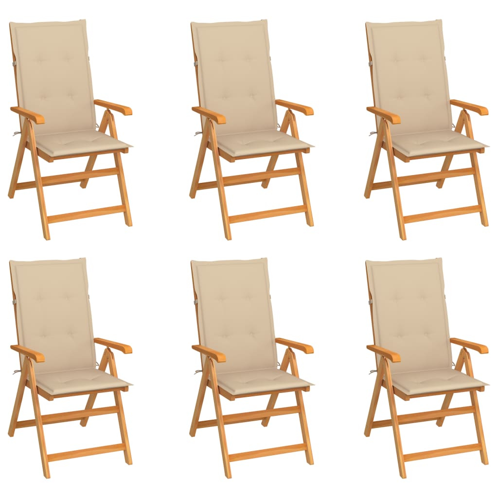 havestole 6 stk. med beige hynder massivt teaktræ