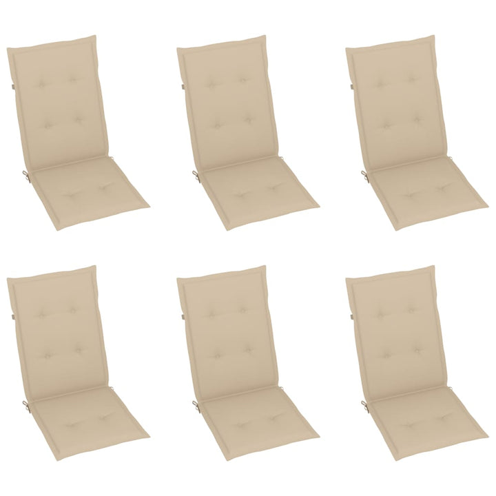 havestole 6 stk. med beige hynder massivt teaktræ