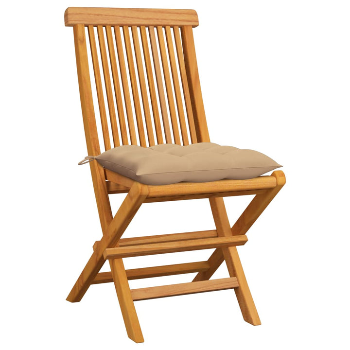 Klapstole med beige hynder 6 stk. massivt teaktræ